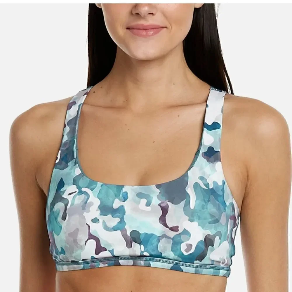 NWT Spanx Printed Low Impact Sports Bra M Camouflage Green Padded Slip On Low